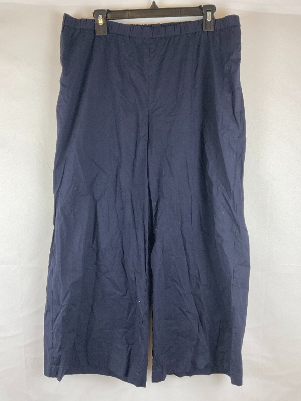 Eileen Fisher Wide Leg Ankle Pants XL Navy Blue Elastic Waist Pockets